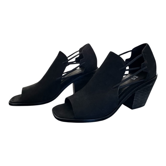 Eileen Fisher Alfie Black Suede Open Toe Slip On Sandal Block Heel Size 6 NWOT - Picture 2 of 8